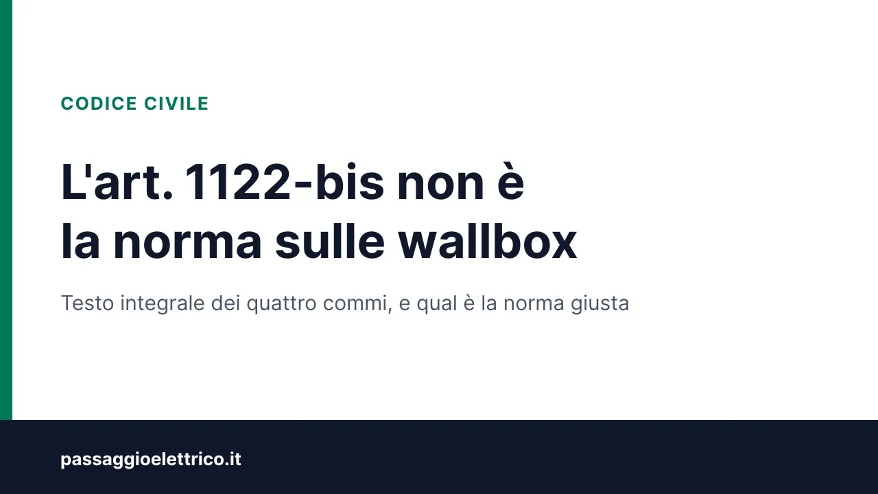 Copertina: «L'art. 1122-bis non è la norma sulle wallbox», con rimando al testo integrale dei quattro commi