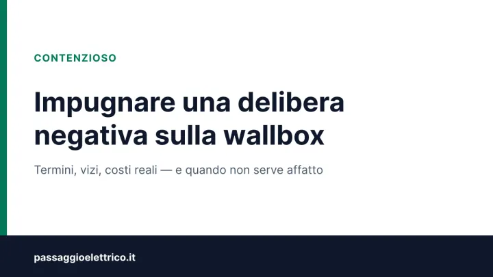 Copertina: «Impugnare una delibera negativa sulla wallbox», con richiamo a termini, vizi e costi reali
