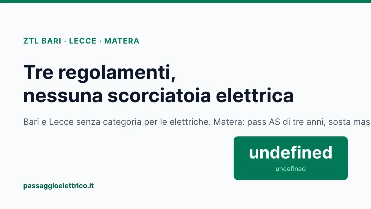 Copertina: «Tre regolamenti, nessuna scorciatoia elettrica», sulle ZTL di Bari, Lecce e Matera per le auto elettriche